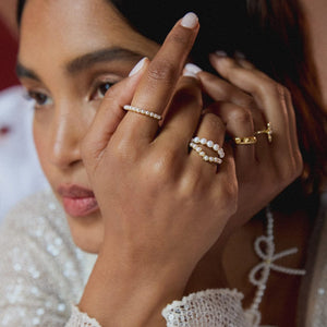 Mini Pearl Band Ring 18Ct Gold Plate