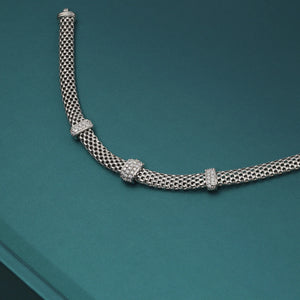 Sterling Silver Three Station Italian CZ Bracelet, with Secure Lobster Lock, 7.5"