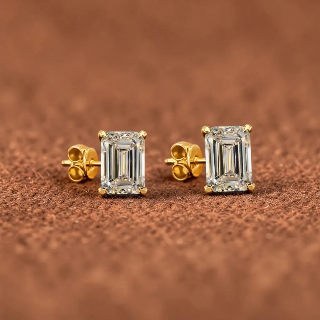 2Ct Emerald Cut Diamond Earrings, Solitaire Emerald Cut Moissanite Earrings, Everyday Diamond Earrings, Emerald Diamond Studs,Gift for Women
