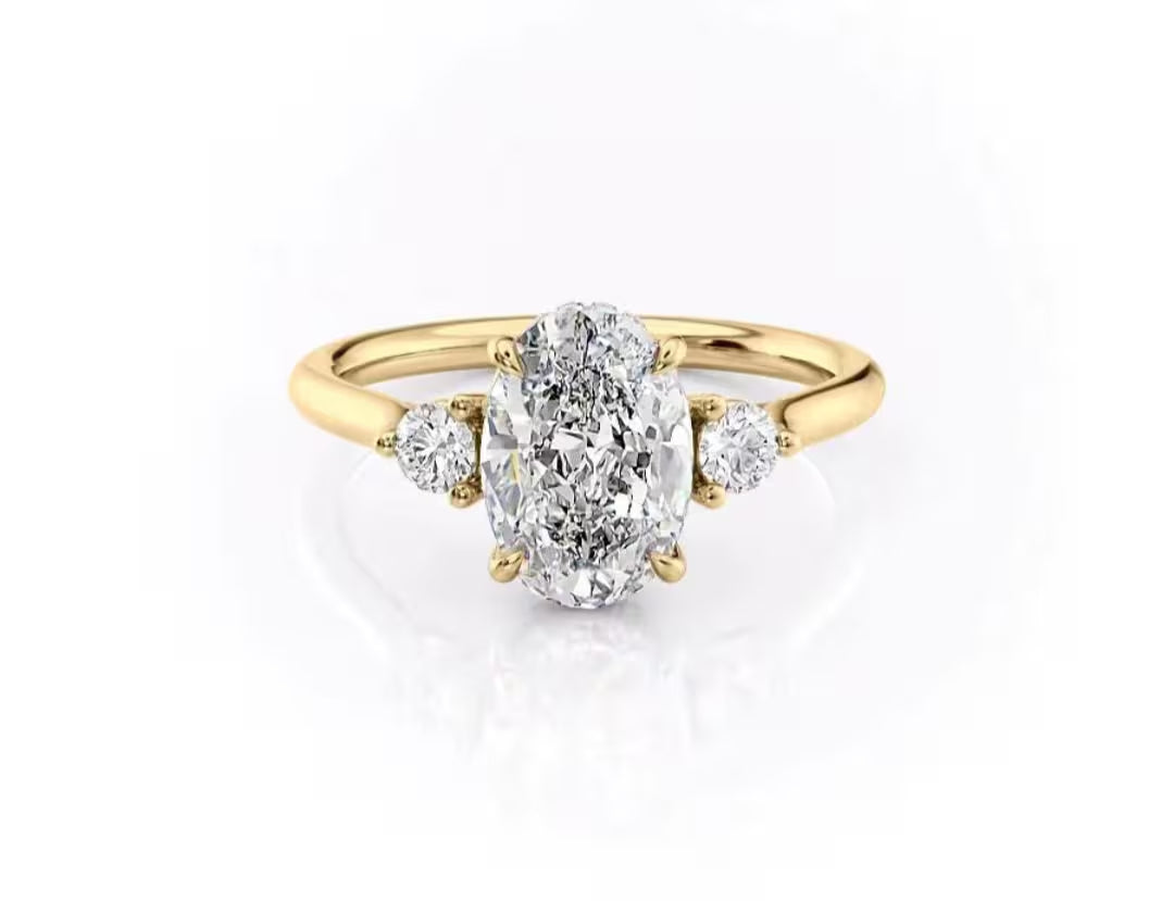 2.0 CT Oval Three Stone Moissanite Engagement Ring 14K Yellow Gold Anniversary Ring Wedding Ring Promise Ring Anniversary Gift