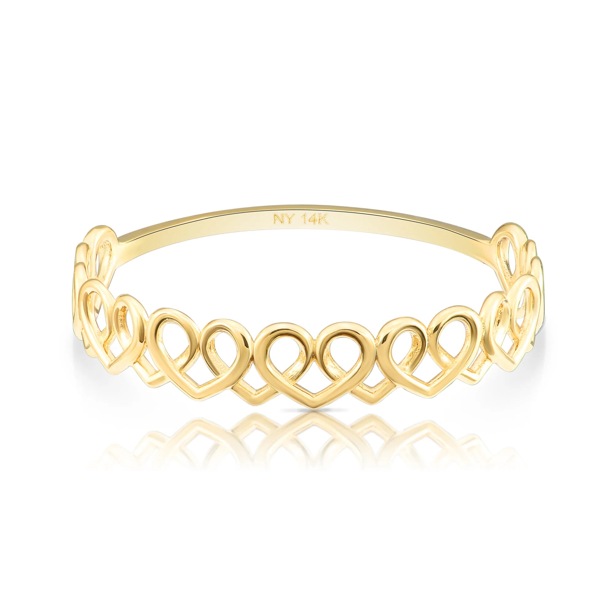14K Yellow Gold Dainty Heart Link Ring