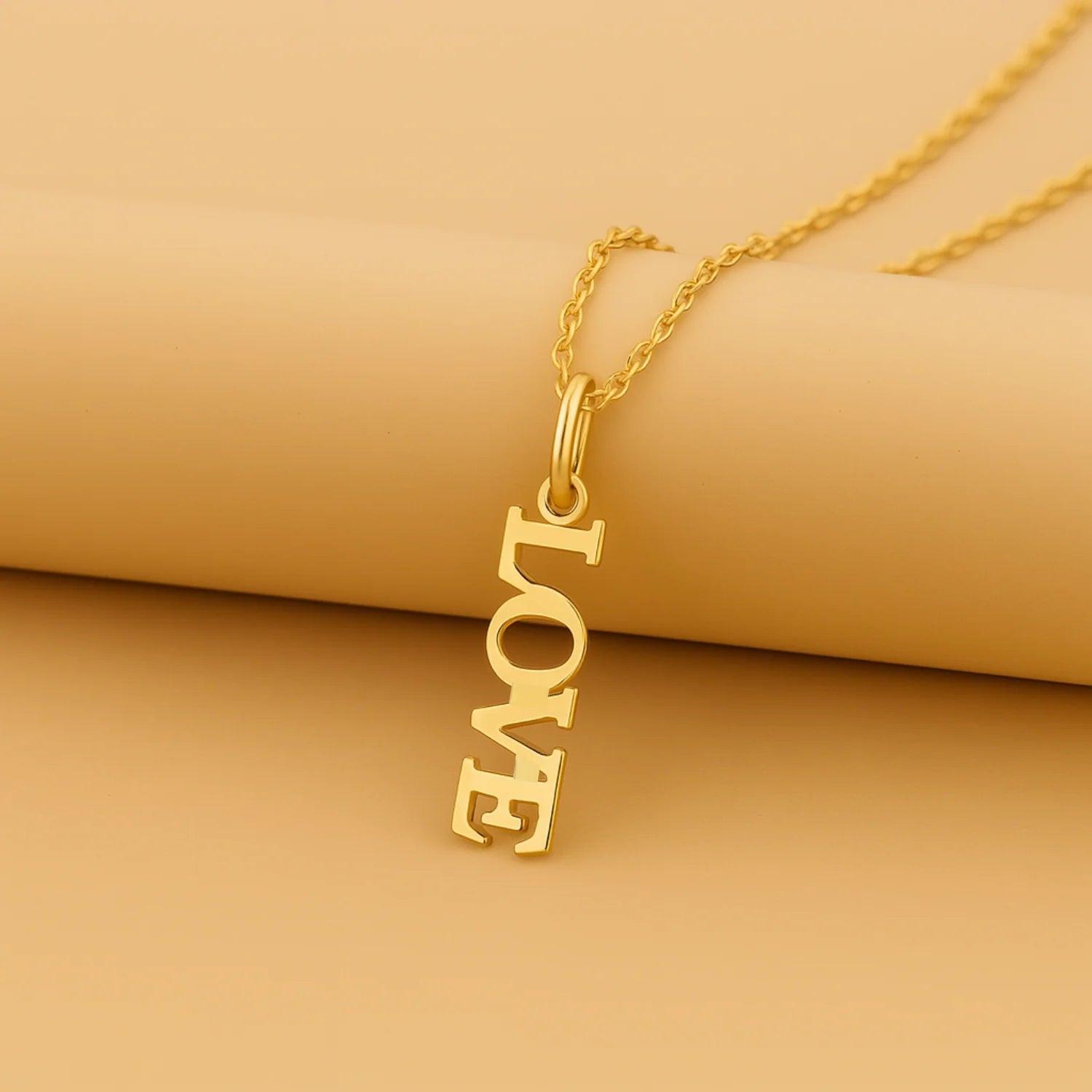 Elegant 14K Yellow Gold Love Pendant Necklace - 18" Chain Included.