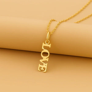 Elegant 14K Yellow Gold Love Pendant Necklace - 18" Chain Included.