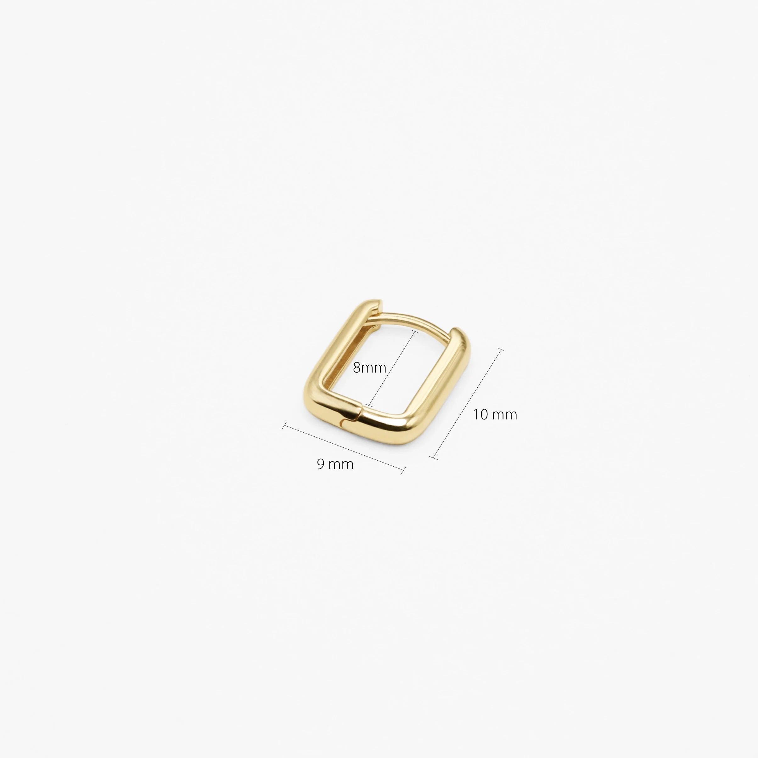 Elegant 14K Solid Gold Rectangular Huggie Earrings - Chic Small Hinged Everyday Hoops.