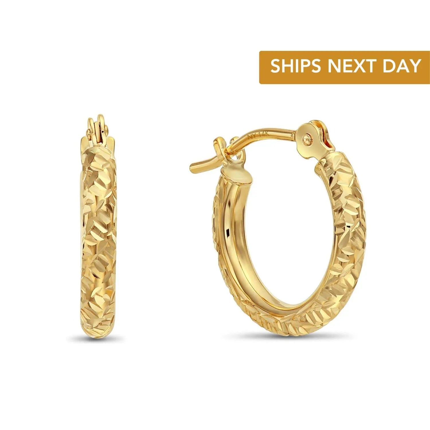 14K Solid Gold Small Hoops, Fancy Hand Engraved Hoop Earrings, 2Mm Thin, Designer Hoops Handmade by TILO Jewelry