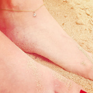 Dainty 9Ct Gold Anklet: Handmade Cable Chain with CZ Charm