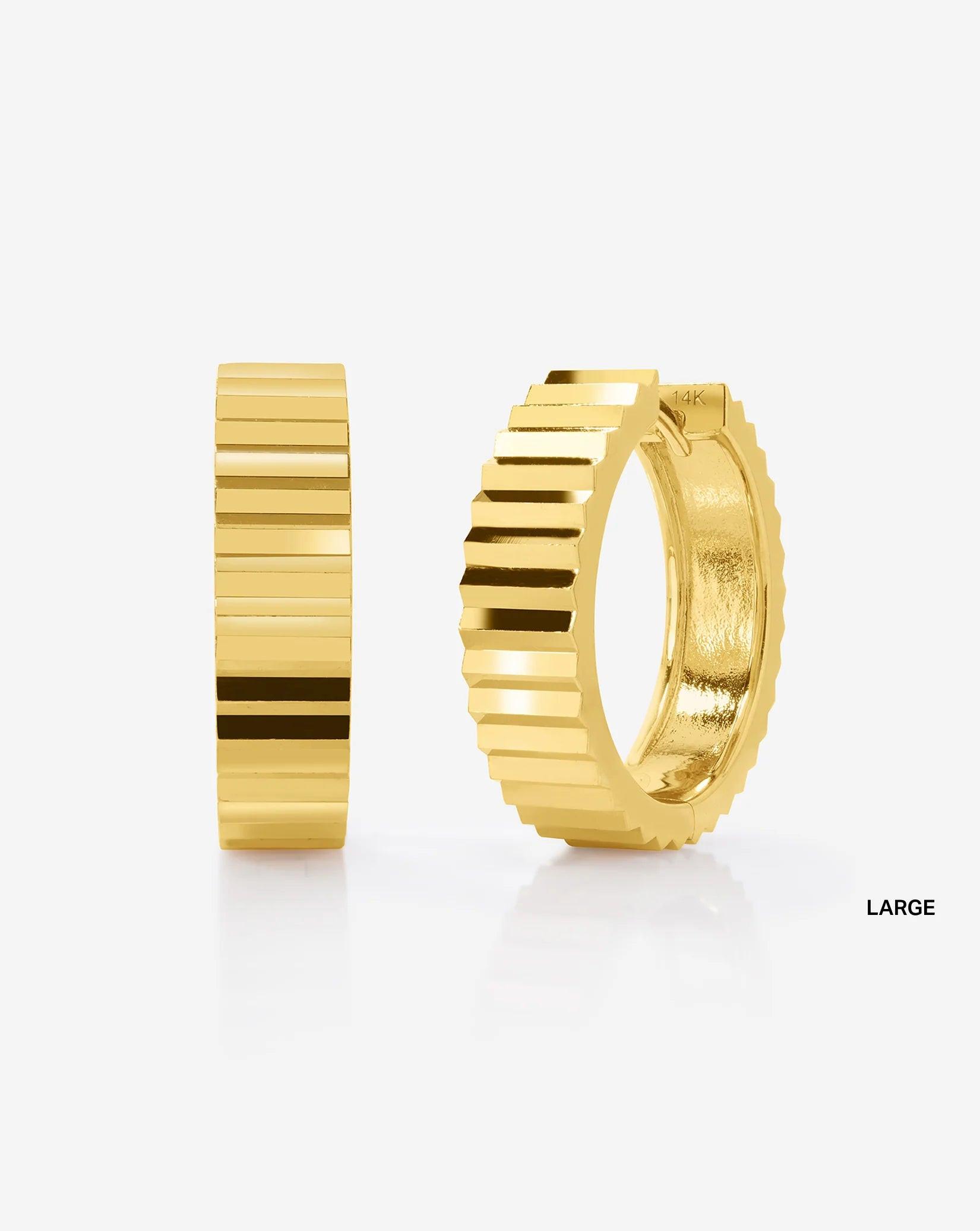 Elegant Wide Gold Fluted Hoop Earrings.
