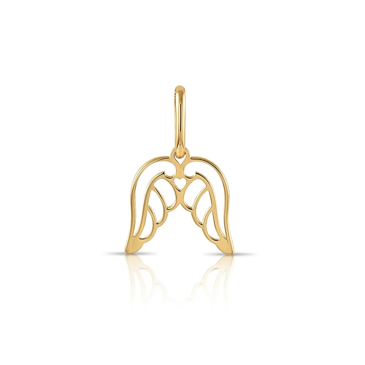 Exquisite 14K Yellow Gold Angel Wings Pendant with 18" Necklace – A Touch of Elegance.