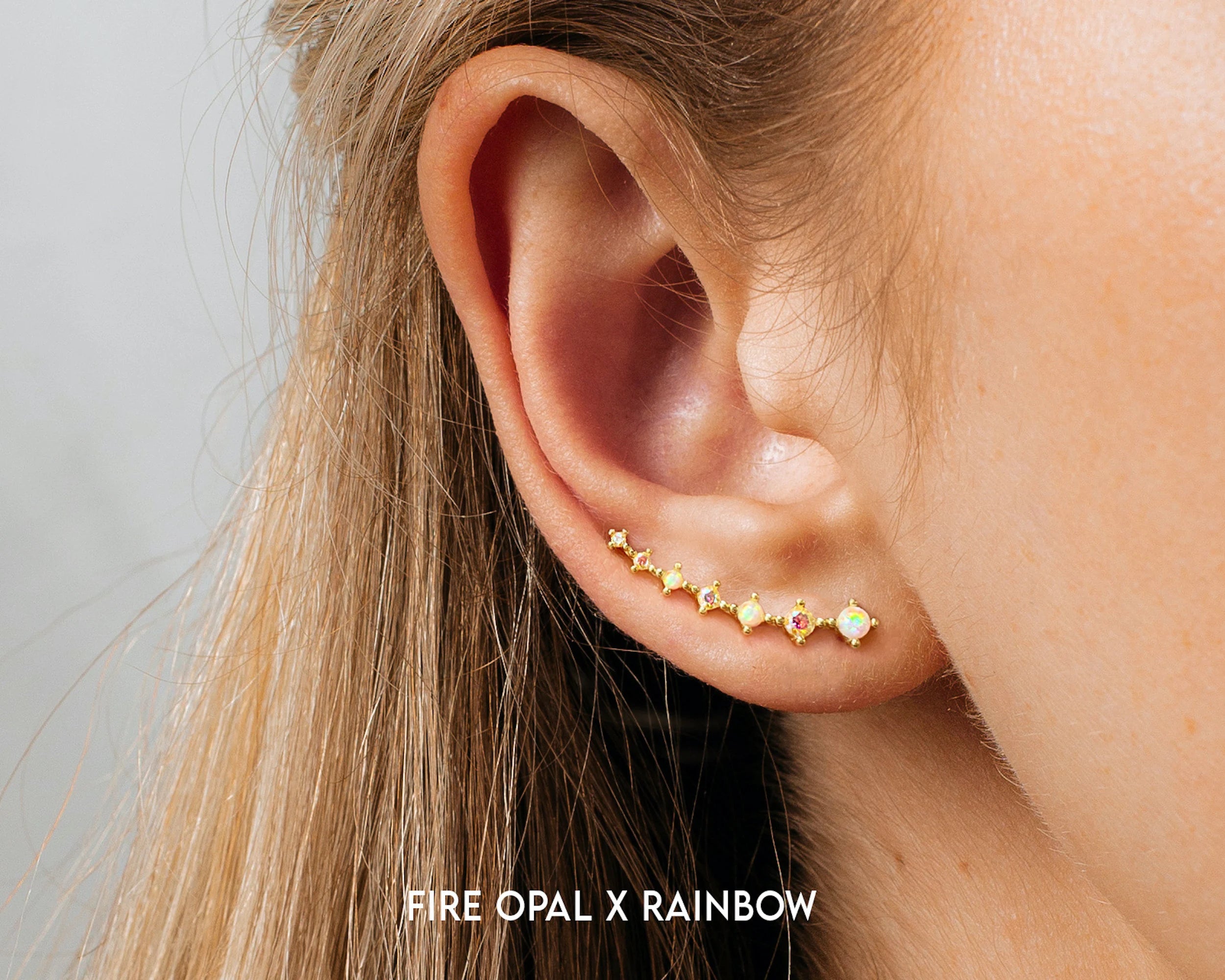 Iridescent Fire Opal X Rainbow Ear Climbers • Ear Climber • Ear Crawler • Minimalist Earrings • Silver Jewelry • Ear Jacket • Ear Cuff