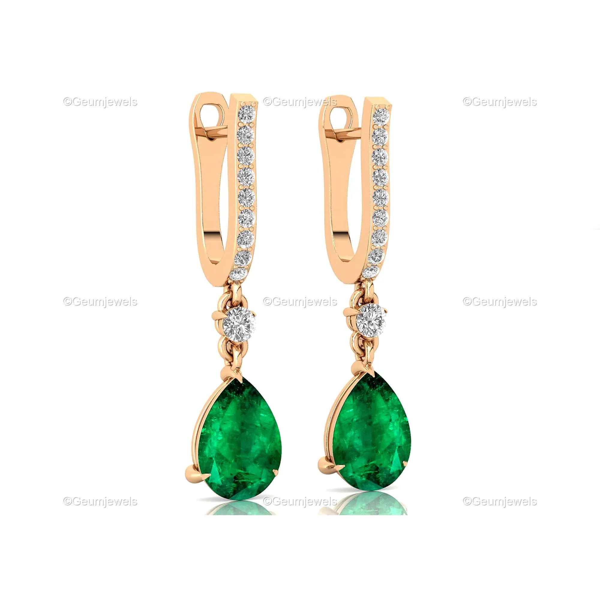 Birthstone Emerald Diamond Earrings, Dangle Emerald Drops, May Birthstone Bridal Earrings