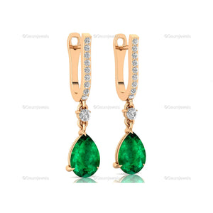 Birthstone Emerald Diamond Earrings, Dangle Emerald Drops, May Birthstone Bridal Earrings