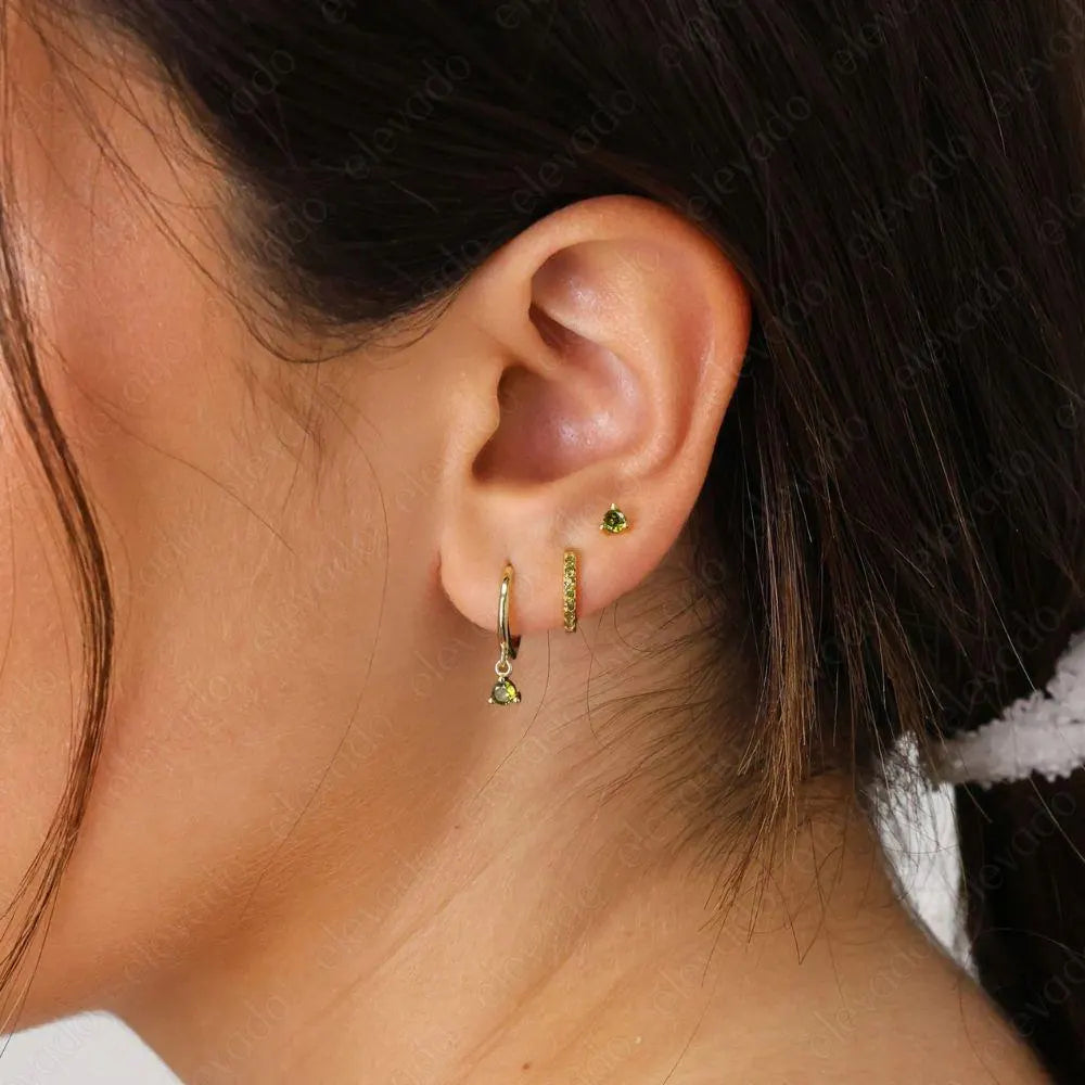 Diamond Birthstone Dangle Hoop Earring • 18K Gold Plated Sterling Silver