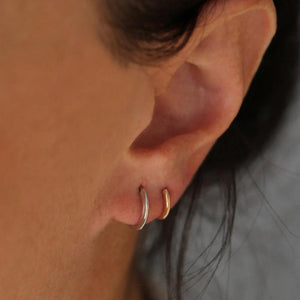 Elegant 14K Solid Gold Mini Huggie Hoop Earrings - 10MM & 12.5MM Options.