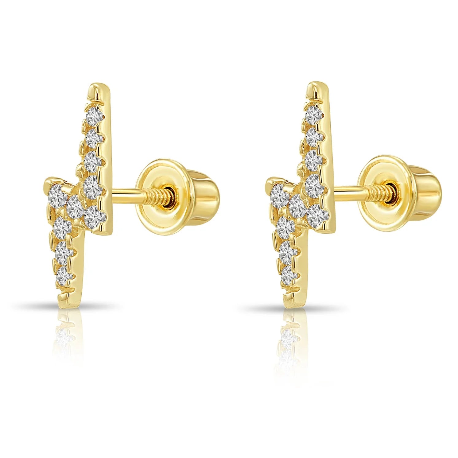 14K Solid Yellow Gold Lightning Bolt Studs, with Screw on Screwbacks