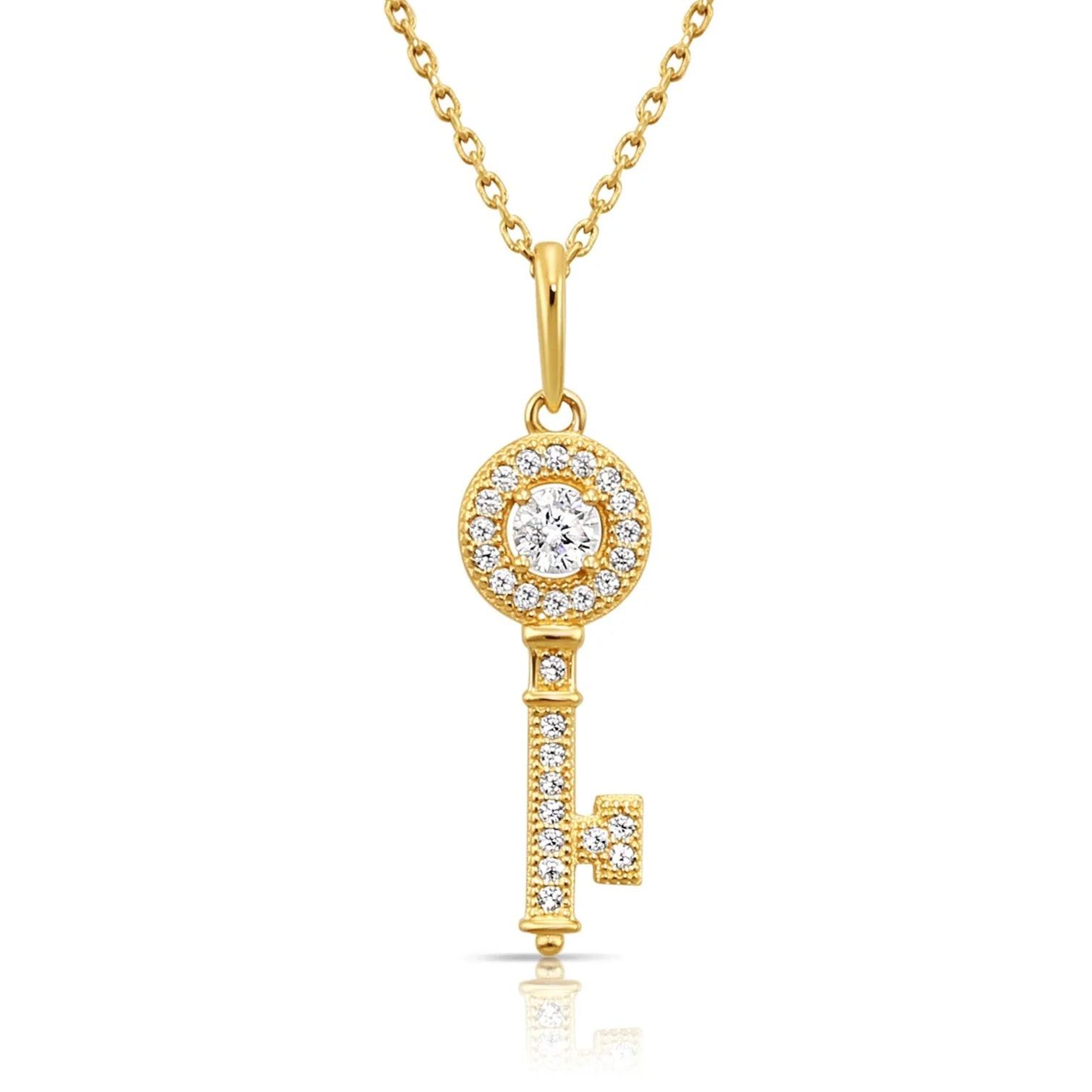Beautiful 14K Solid Yellow Gold Key Pendant Necklace with 18" Cable Chain.