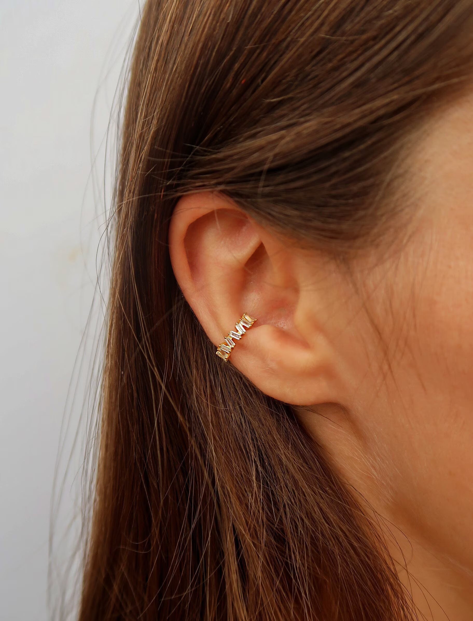 Baguette Diamond CZ Ear Cuffs, Non Pierced Conch Wrap No Piercing Cartilage Jewelry