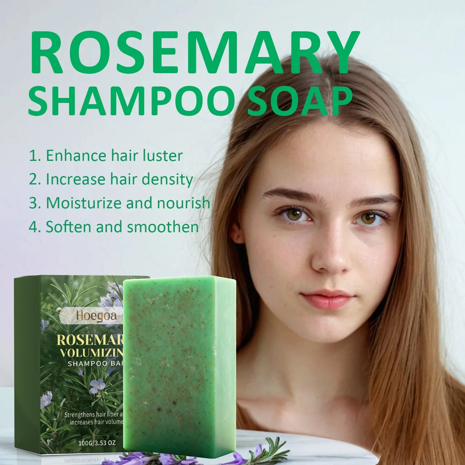 100G Rosemary Soap for Hair Growth Volumizing Smoothing Bars Strengthening Thickening Hair Care Shampoo for All Hair Types