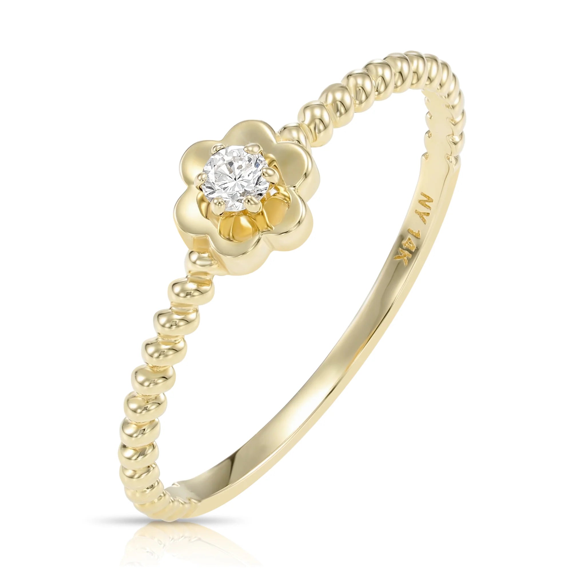 14K Yellow Gold Lab Diamond Flower Ring, 0.07Ctw