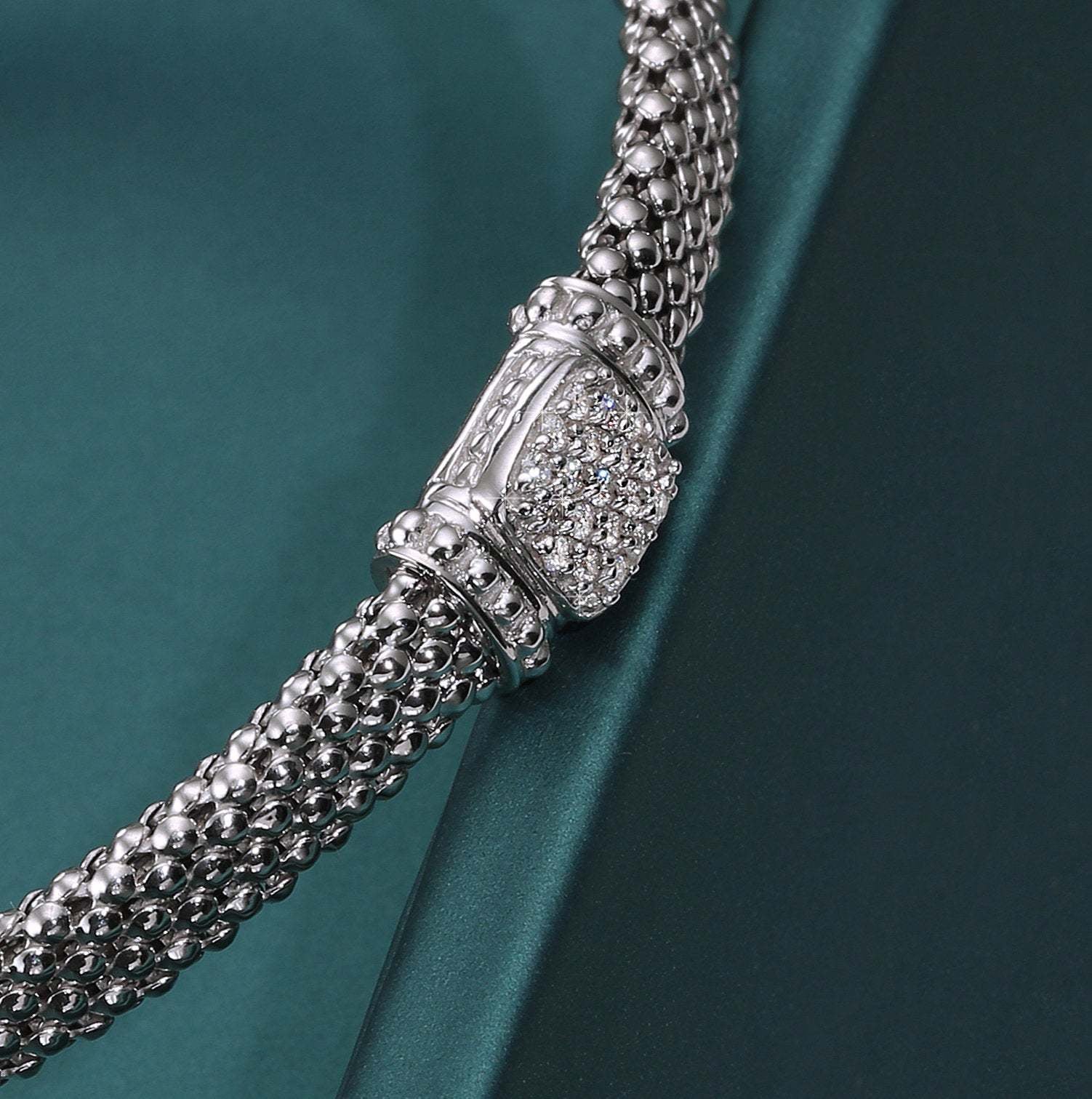 Sterling Silver Simulated Diamond Italian Cuff Bracelet, Fits 7In-8In