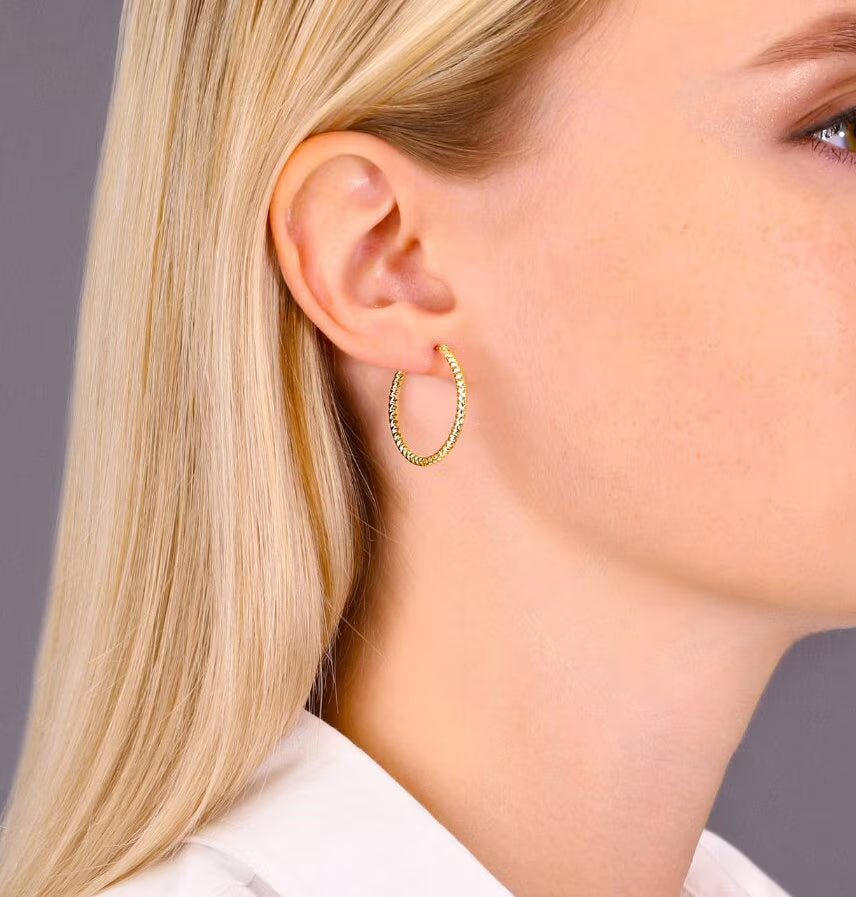 14K Yellow Gold Hoops with Spiral Diamond Cuts, the Twist Collection, 18Mm, 20Mm, 25Mm, 30Mm, Gifts for Her, Made by TILO Jewelry