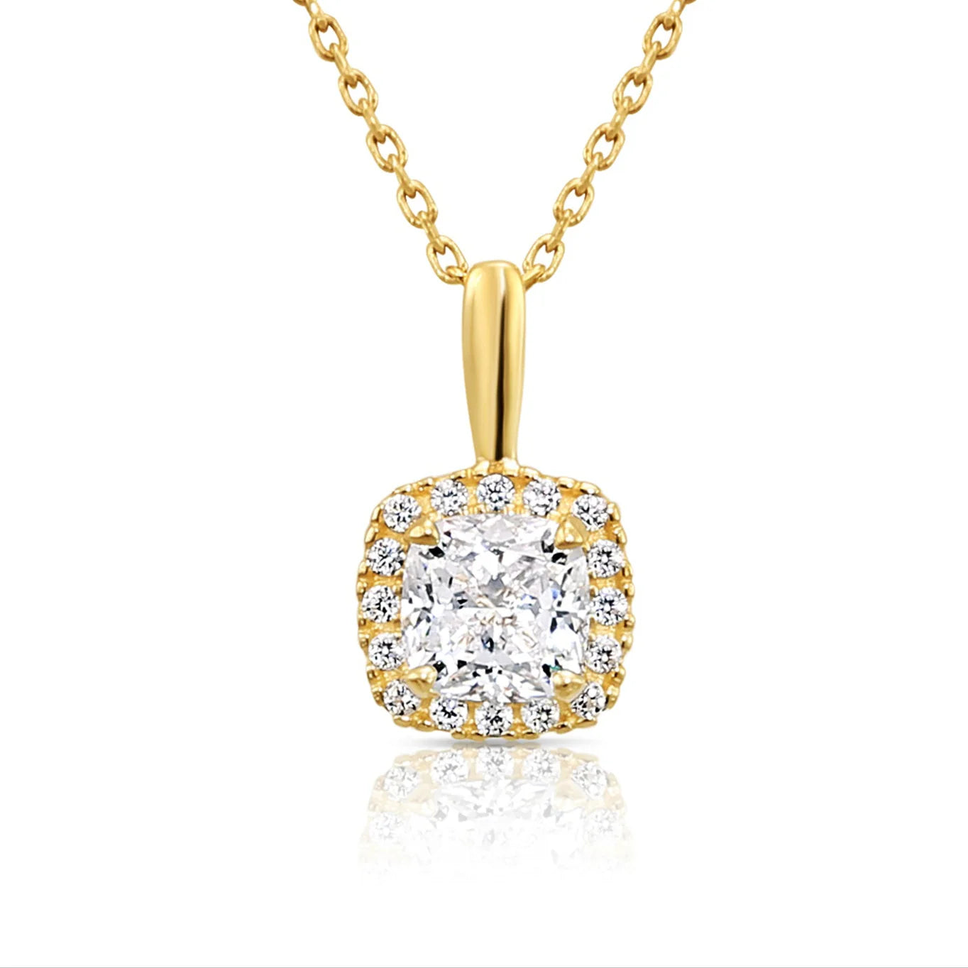 14K Yellow Gold Cushion-Cut Pendant Necklace, with 18" Cable Chain