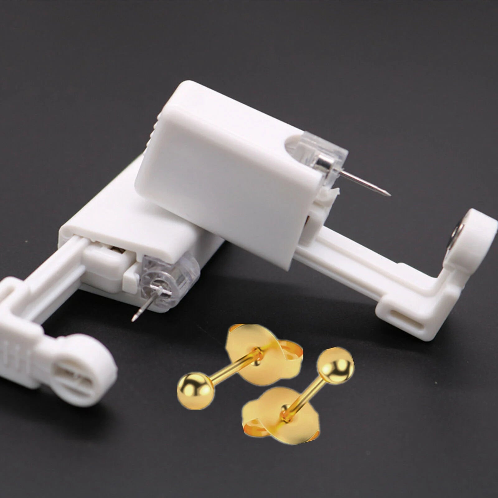 Ear Piercing Kit - Gold/Silver/Black Earring and Cleaning Pad Piercer Tool