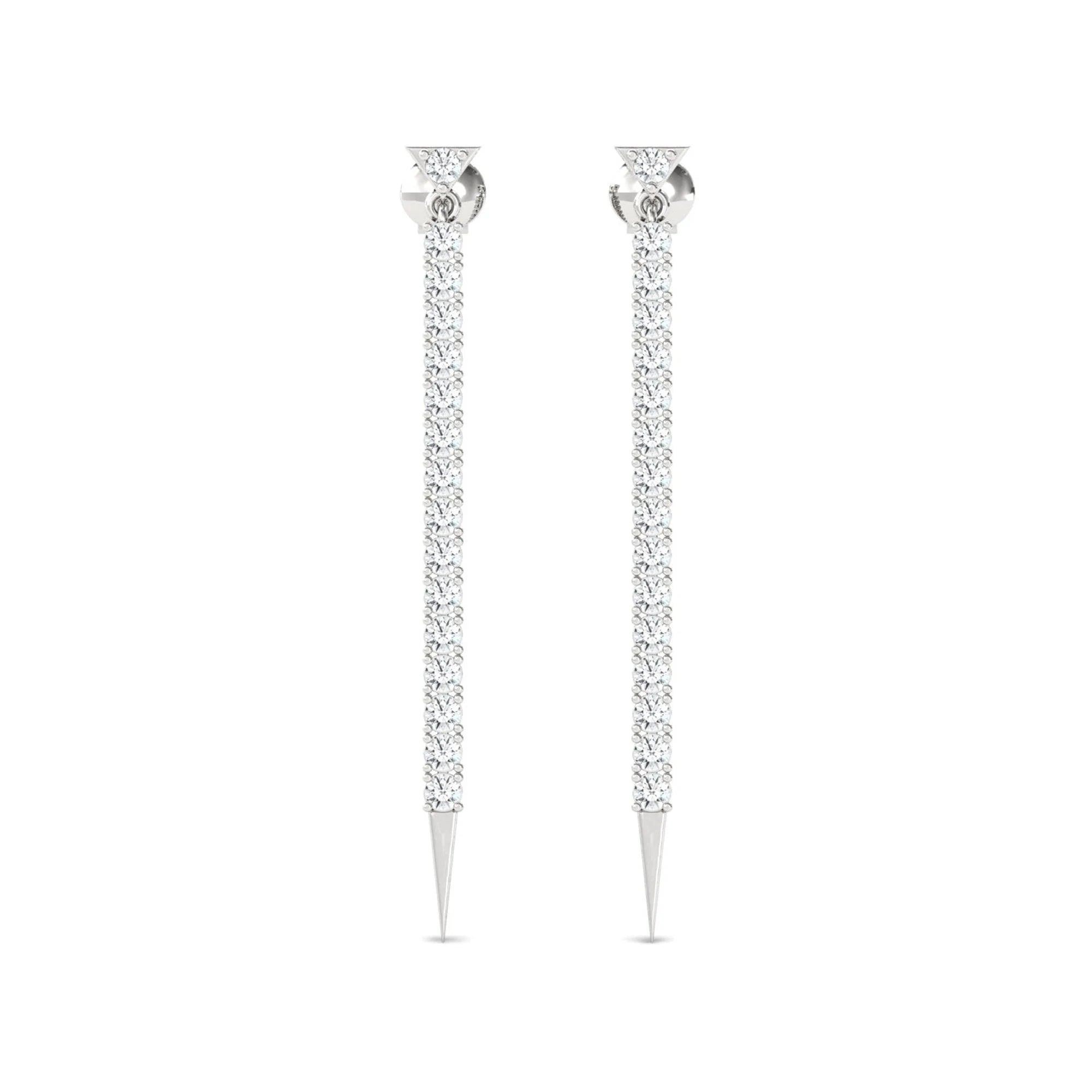 Bridal Drop Diamond Earring, Long Chain Earrings 14K White Gold