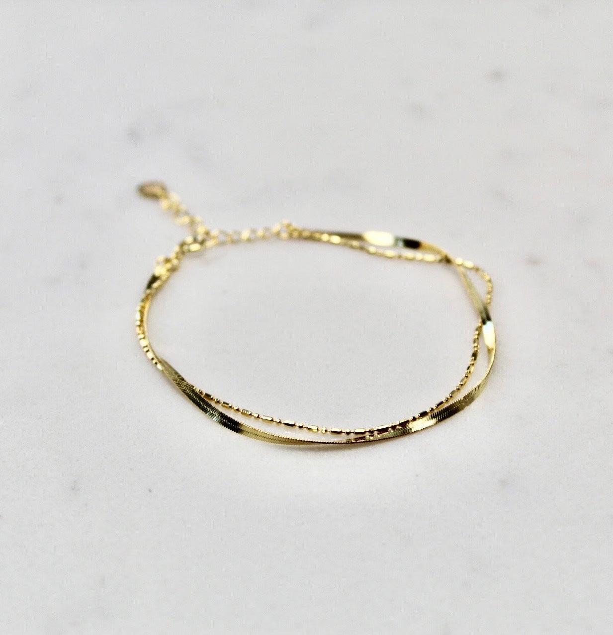 Elegant Gold Plated 925 Sterling Silver Double Chain Bracelet by Kiss London.