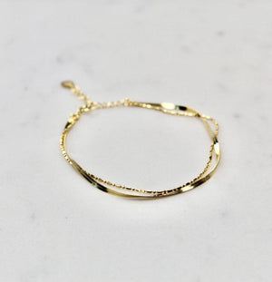 Elegant Gold Plated 925 Sterling Silver Double Chain Bracelet by Kiss London.