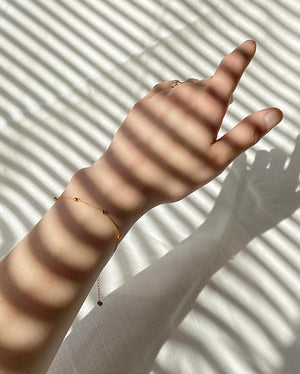 Elegant 18K Solid Gold Beaded Bracelet - Adjustable Minimalist Dainty Chain Jewelry.