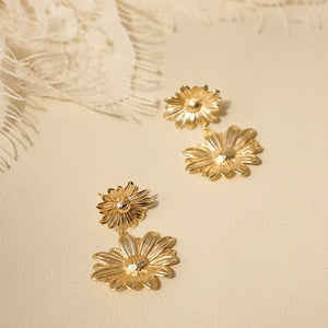 Double Daisy Flower Earrings 18Ct Gold Plate