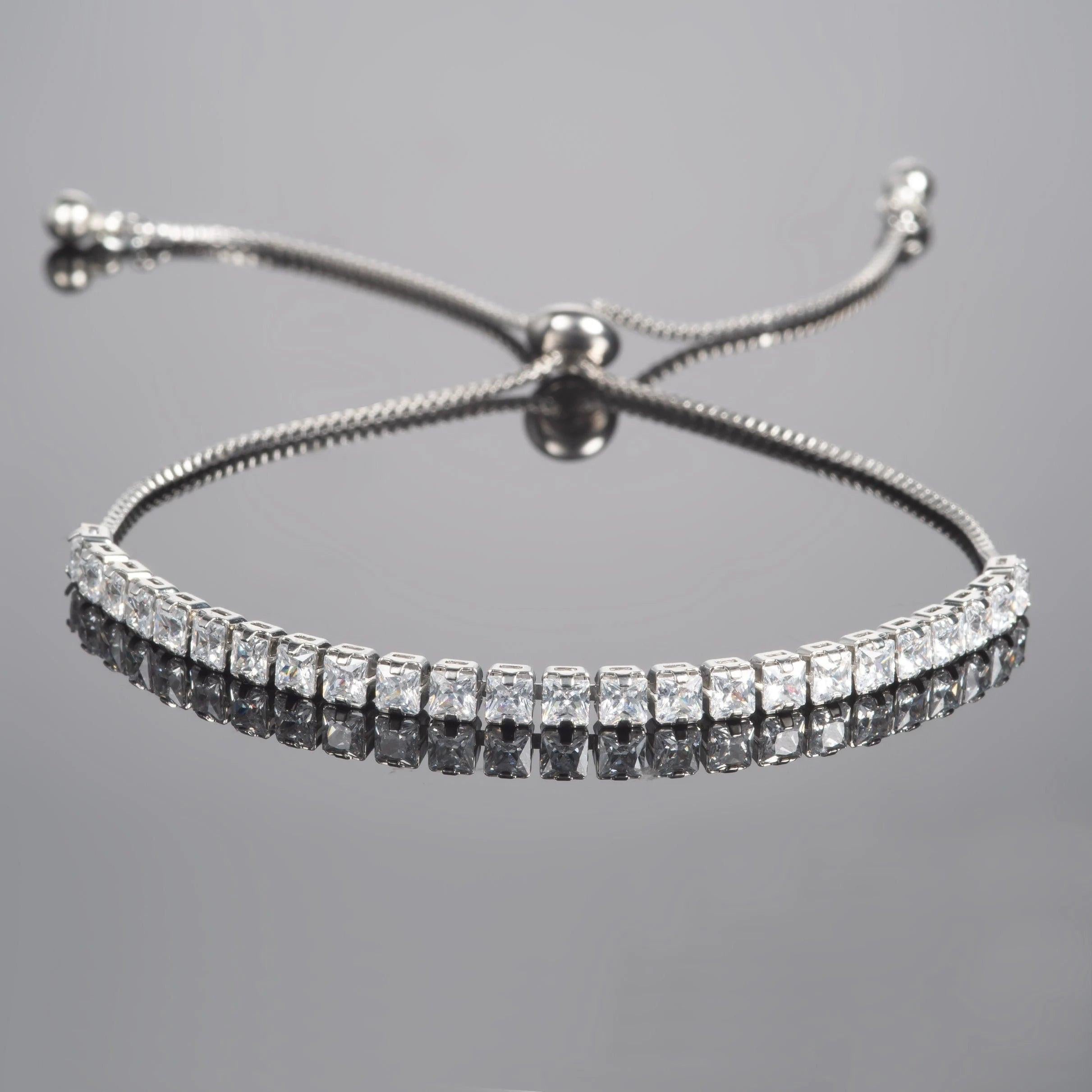 Elegant Silver Cubic Zirconia Adjustable Tennis Bracelet for Women and Girls.