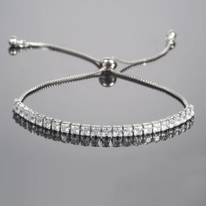 Elegant Silver Cubic Zirconia Adjustable Tennis Bracelet for Women and Girls.