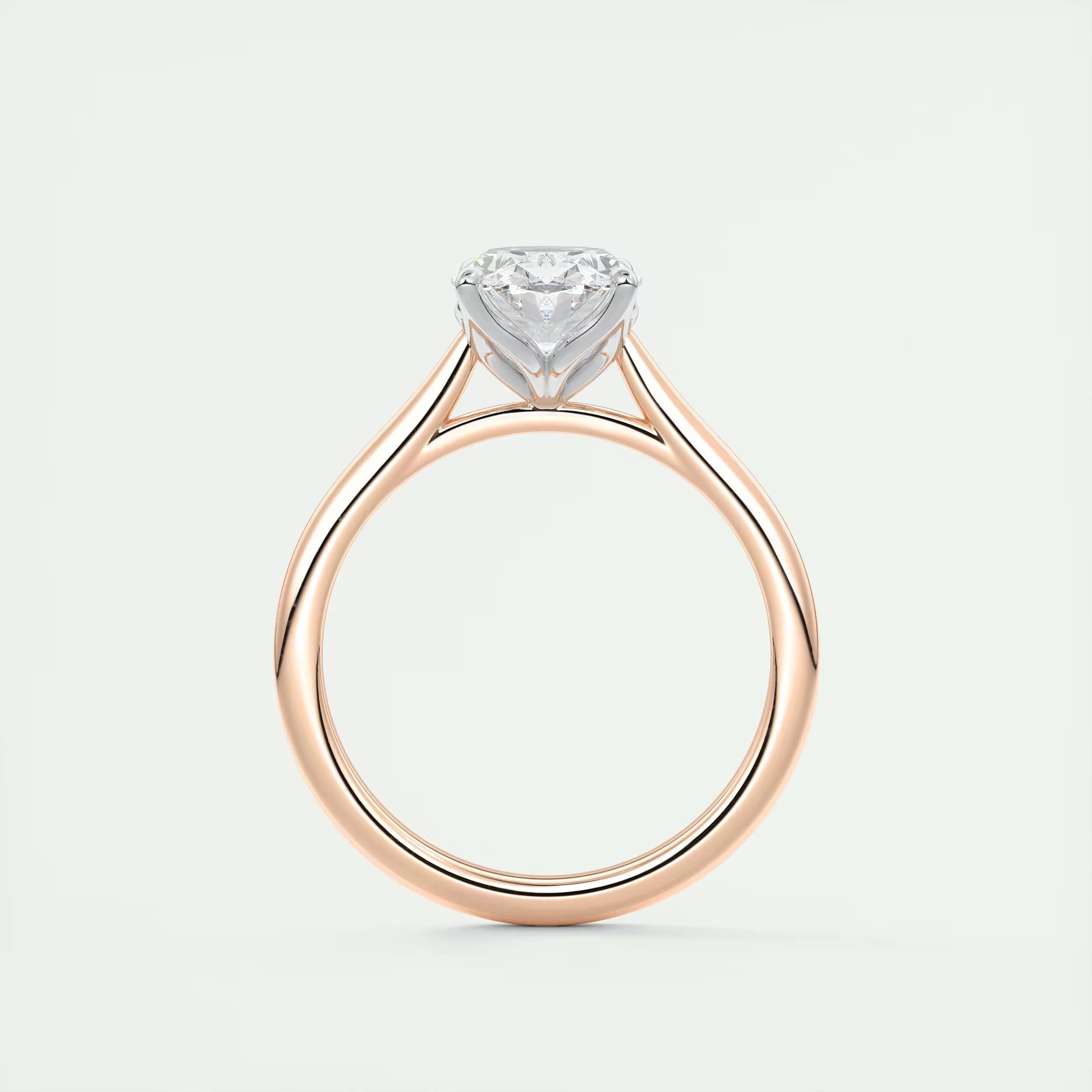2.00 Oval Cut Lab Grown Diamond Solitaire Ring, 14K Solid Gold Two Tone Flower Engagement Ring, Wedding Ring, Bridal Ring, Anniversary Gift.