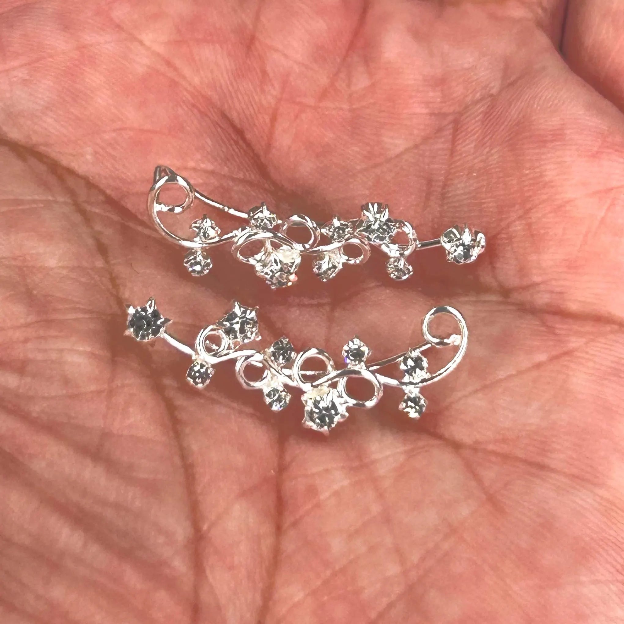 Sterling Silver Crystal Vine Ear Climber Floral Crawler Earrings