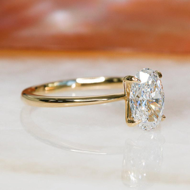 Oval Moissanite Engagement Ring: 14K Yellow Gold Promise Ring