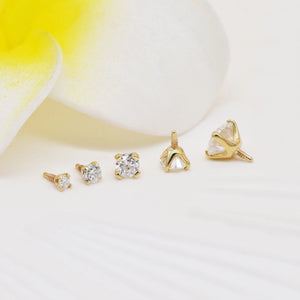 14K Solid Gold Solitaire Diamond Cartilage Earring Labret Flat Back Moissanite Tragus Internal Threaded Helix Piercing Conch Nose Stud