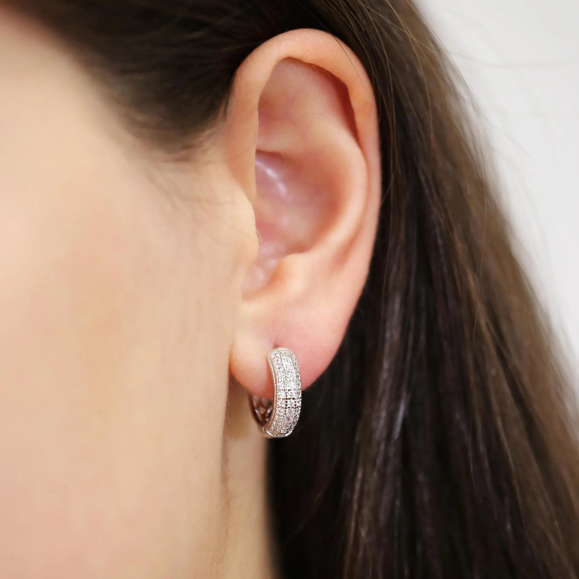 925 Sterling Silver Pave CZ Huggies Hoop Earrings, 15Mm Height, Small Silver Huggie Earrings, Made by TILO Jewelry