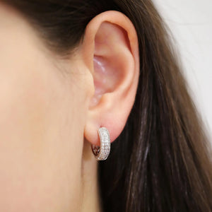 925 Sterling Silver Pave CZ Huggies Hoop Earrings, 15Mm Height, Small Silver Huggie Earrings, Made by TILO Jewelry