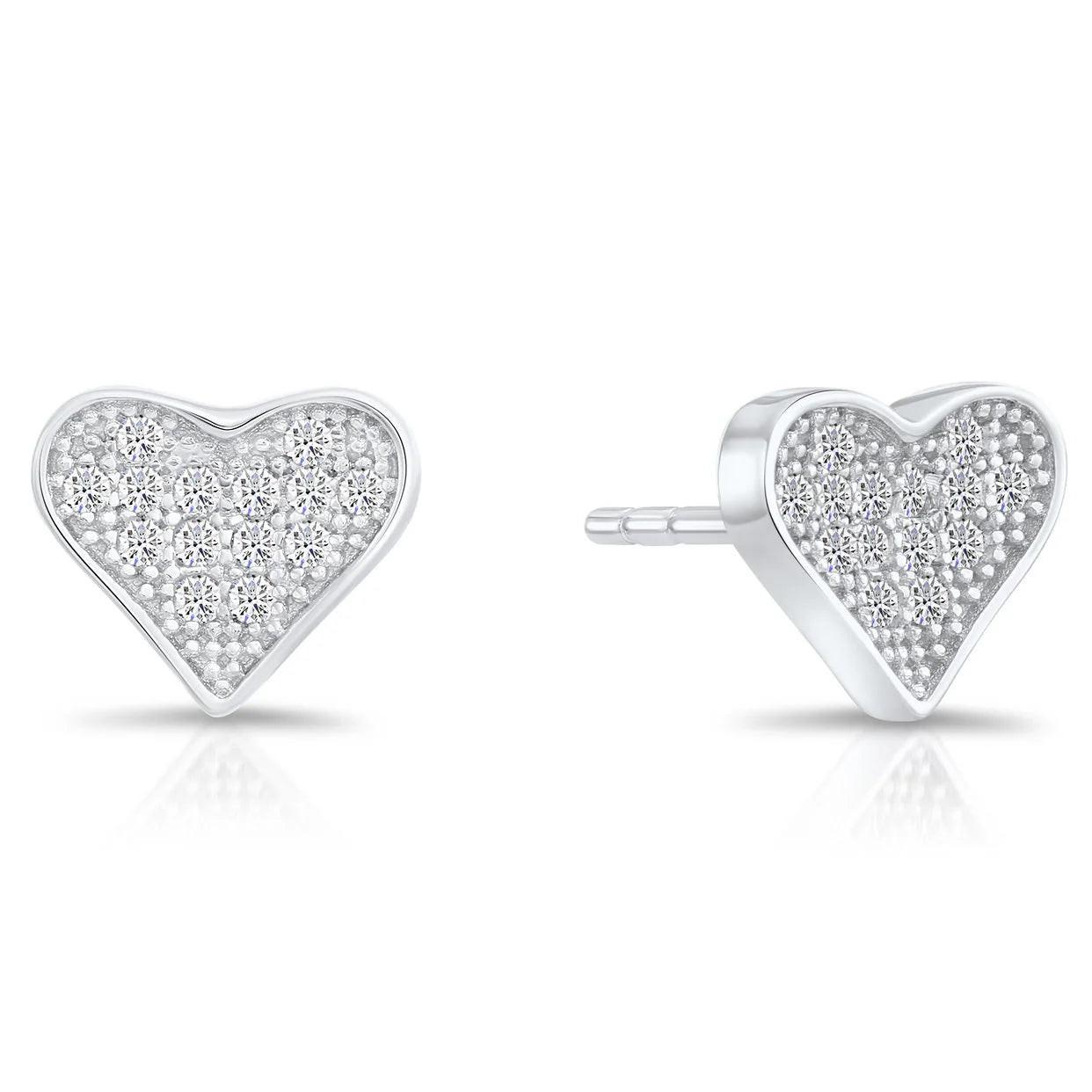 Sparkling CZ Tiny Heart Stud Earrings in Premium Sterling Silver.