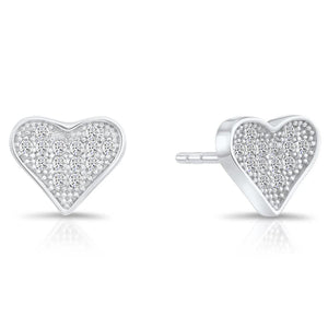 Sparkling CZ Tiny Heart Stud Earrings in Premium Sterling Silver.