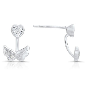 Stunning CZ Angel Wing Love Stud Earrings in Elegant Sterling Silver.