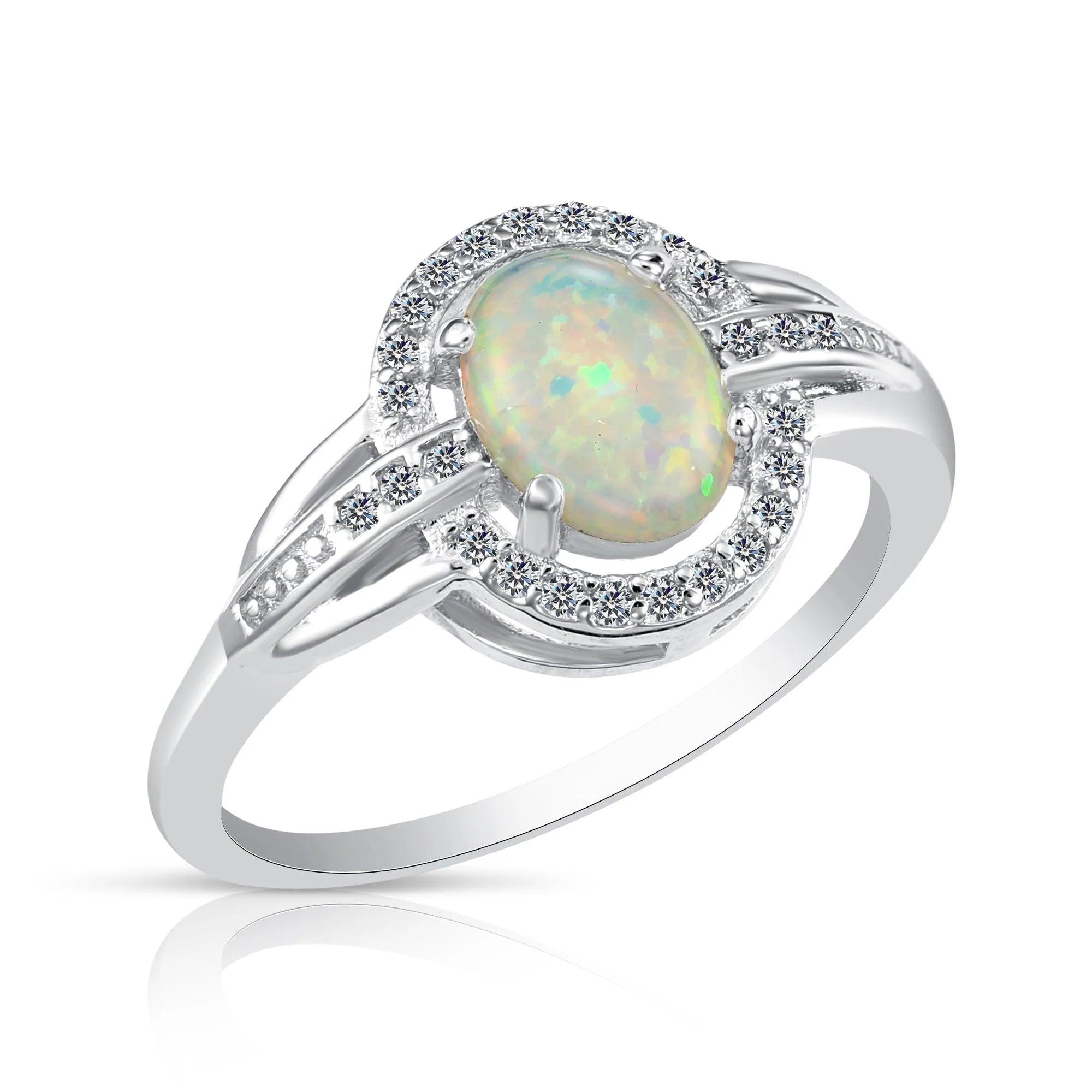 Dreamy CZ Oval Opal Ring in Sterling Silver – Perfect Gift for Birthdays, Anniversaries & More!.