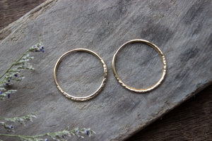 Hammered Gold Hoop Earrings, Textured Small Gold Earring Hoops, Medium 14K Gold Filled Simple Hoops, Hand Forged 25Mm - #04AE-05-043