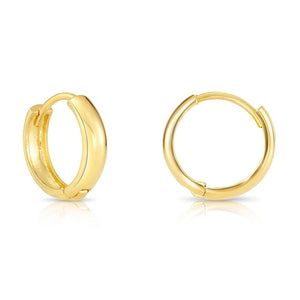 Elegant 14K Yellow Gold Handmade Small 12mm Shiny Huggie Hoop Earrings.