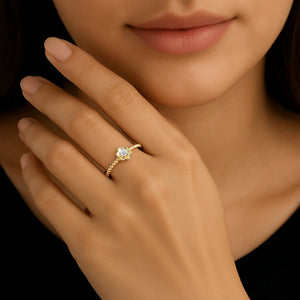 14K Yellow Gold Lab Diamond Flower Ring, 0.07Ctw
