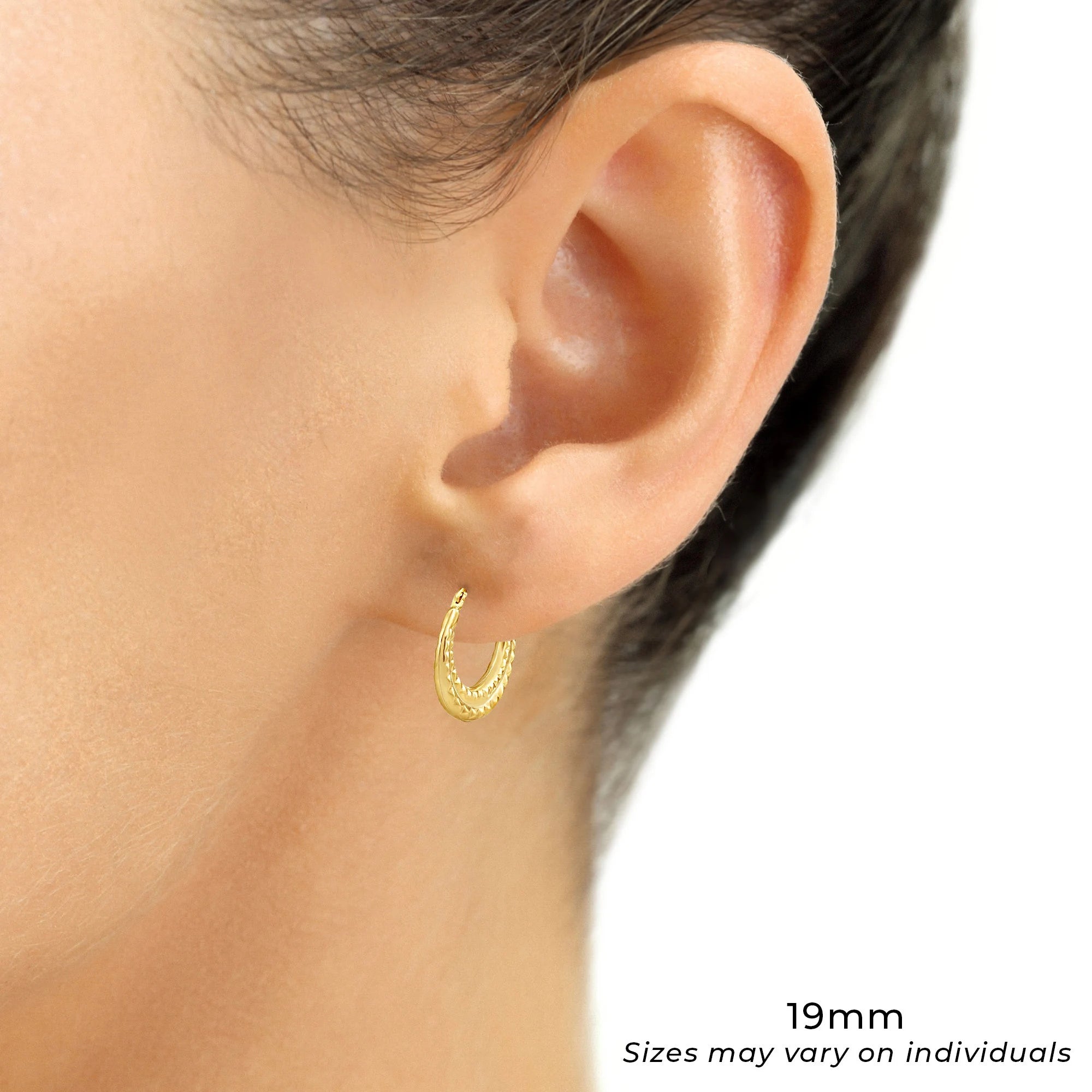 10K Yellow Gold Alligator Textured Pattern Hoop Earrings, 19Mm Medium Hoops, Handmade in NYC, by TILO Jewelry