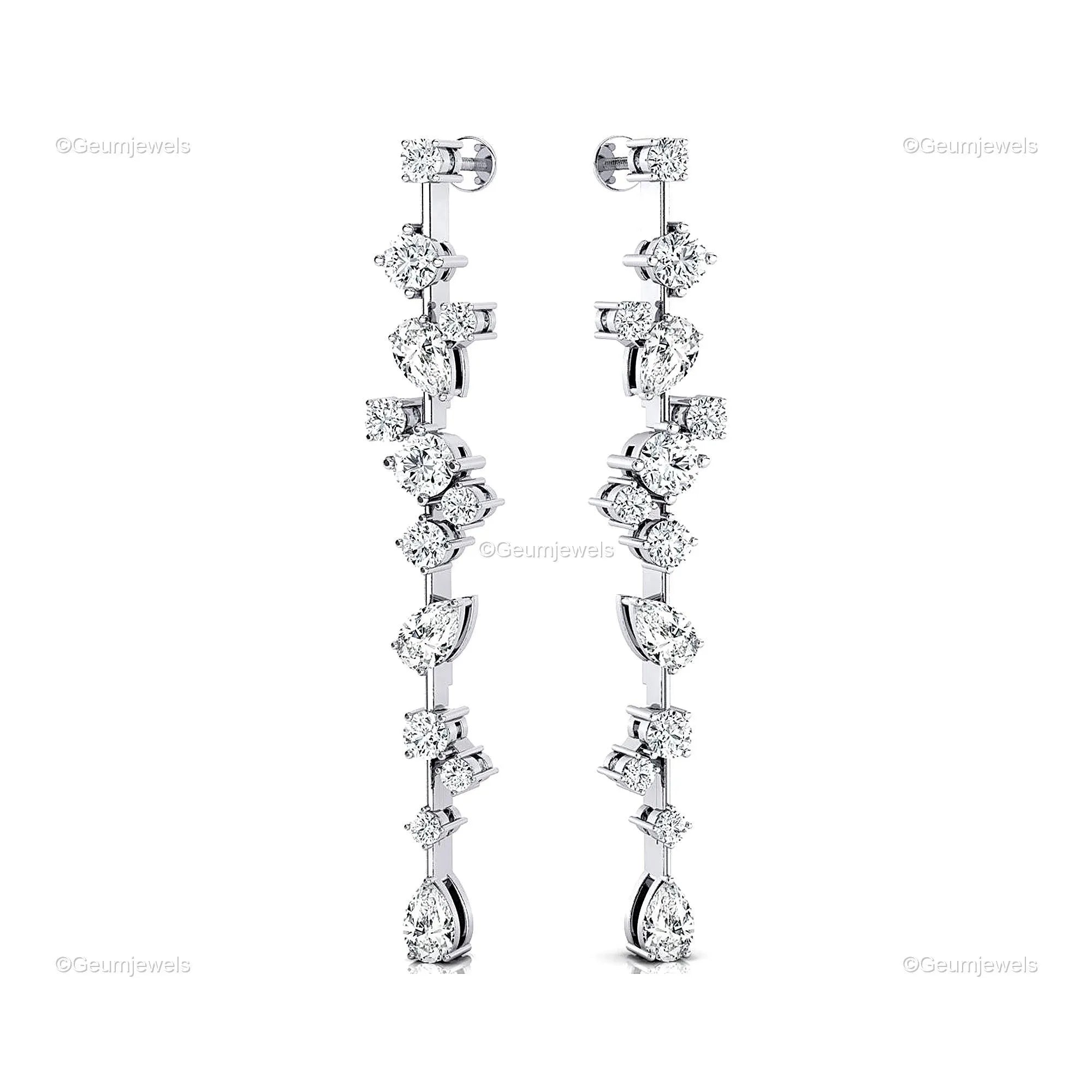 Lab Created Diamond 14Kt White Gold Long Drop Bridal Earrings