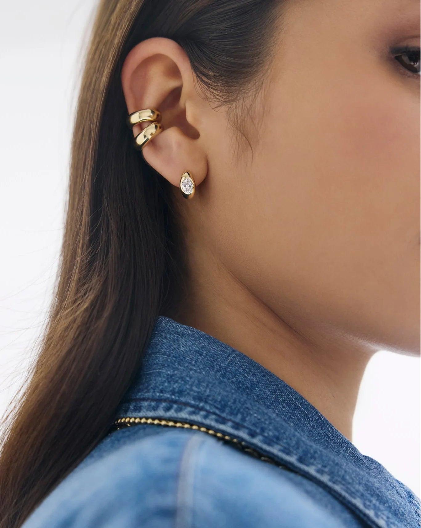 Elegant Framed Lab Diamond Huggie Earrings.