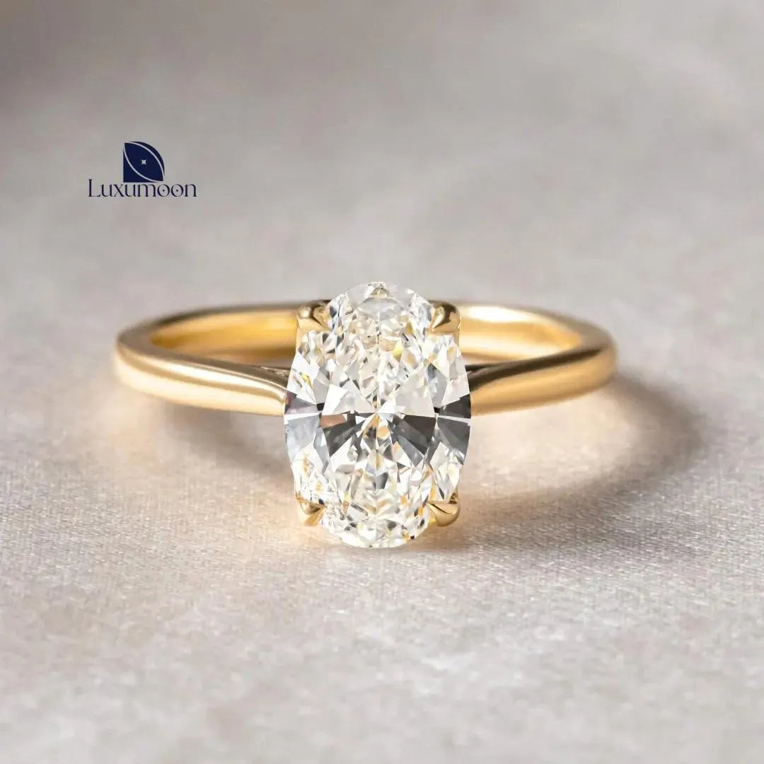 Oval Lab Grown Diamond Engagement Ring: 14K Solid Gold Solitaire